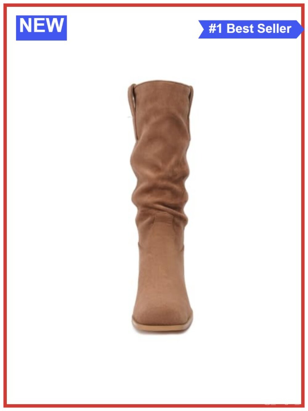 Slouchy Mid Calf Boots Square Toe Chunky Heel Faux Suede Women's Fall - Picture 5 of 6
